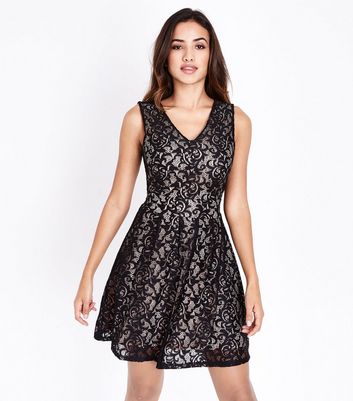 Black Lace Neckline Dress